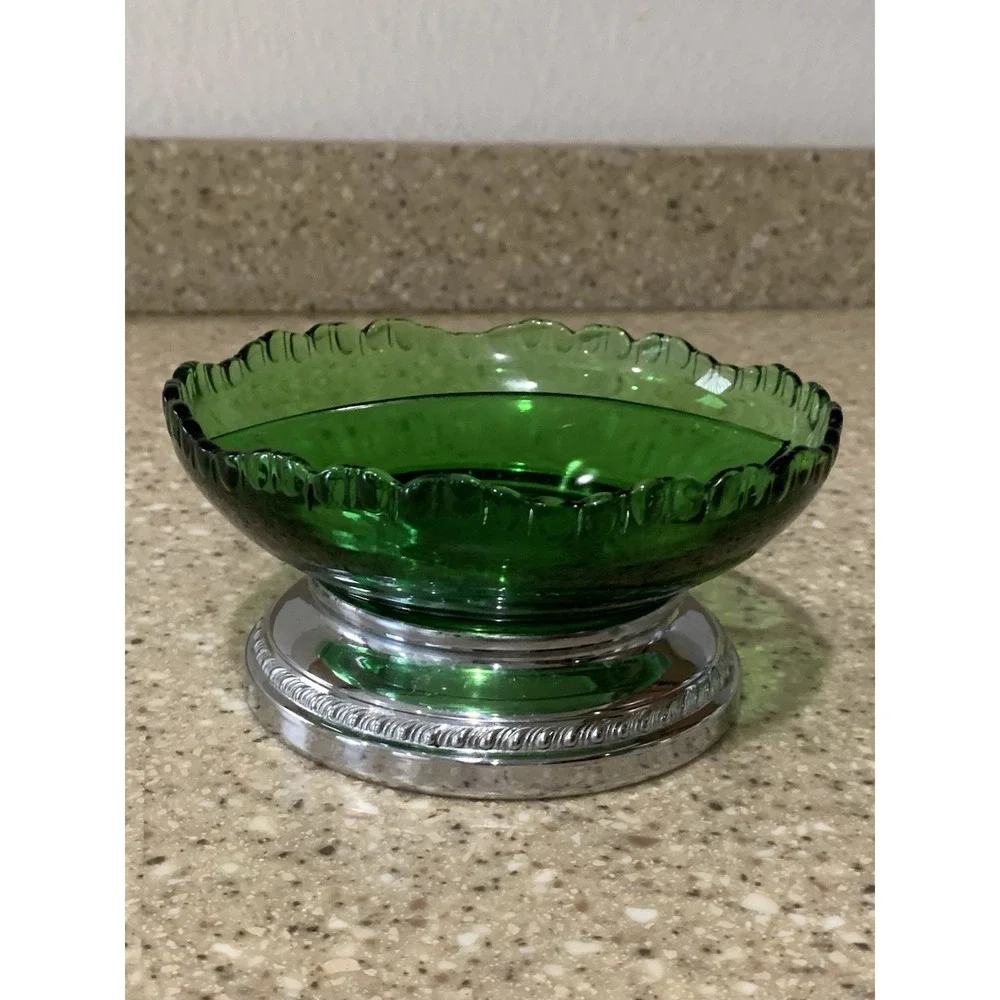 Cambridge FARBER BROS KROME KRAFT DIVIDED DISH GREEN GLASS VINTAGE 1930s Vintage